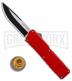 Lightning Red D/A OTF Automatic Knife - Two-Tone Plain 4TH18 -Grindworx Lightning Red DA Two Tone Plain BP 30347 er bottlecap large