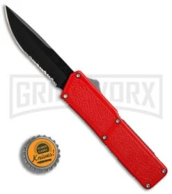 Lightning Red D/A OTF Automatic Knife - Black Serr -Grindworx Lightning Red DA black serr BP 9364 er bottlecap large