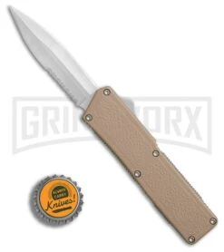 Lightning Tan D/A OTF Automatic Knife - Dagger Satin 9 Lightning Tan D/A OTF Automatic Knife - Dagger Satin -Grindworx Lightning Tan DA Dagger serr BP 27518 er bottlecap large