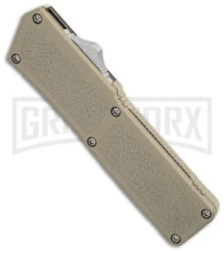 Lightning Tan D/A OTF Automatic Knife - Dagger Two Tone Serr -Grindworx Lightning Tan DA OTF Auto Dagger TT GX 39061 jr spine large