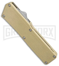 Lightning Tan D/A OTF Automatic Knife - Tanto Satin Serrated -Grindworx Lightning Tan DA OTF Auto Serr Tanto Satin GX 39003 jr spine large