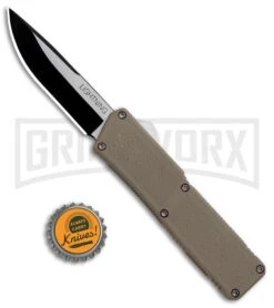 Lightning Tan D/A OTF Automatic Knife - Two-Tone Plain 9 Lightning Tan D/A OTF Automatic Knife - Two-Tone Plain -Grindworx Lightning Tan DA OTF Auto TT Plain GX 30810 jr bottlecap large