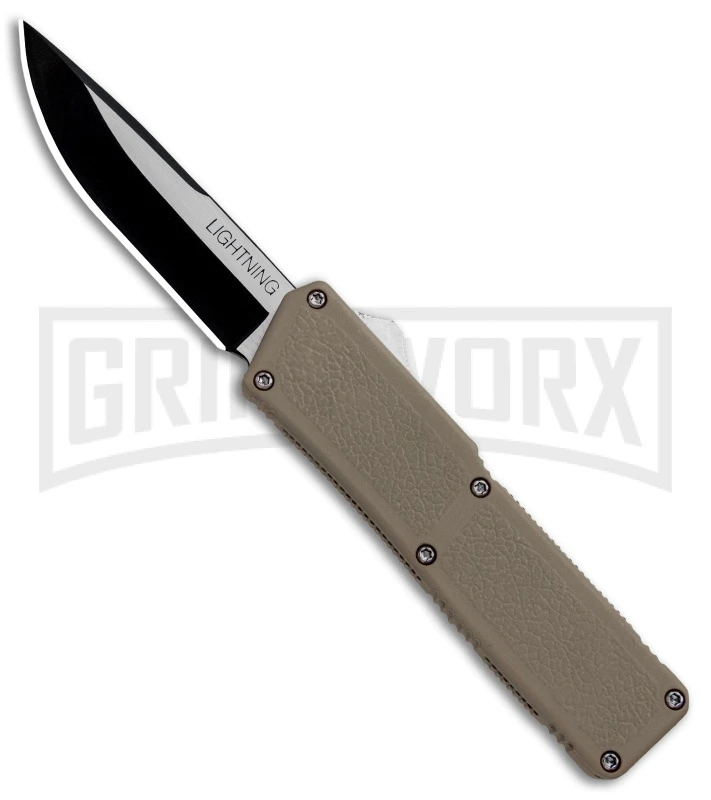 Lightning Tan D/A OTF Automatic Knife - Two-Tone Plain 3 Lightning Tan D/A OTF Automatic Knife - Two-Tone Plain