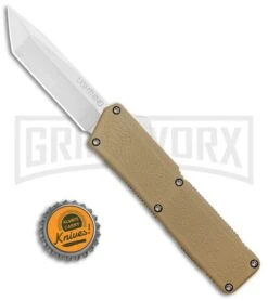 Lightning Tan D/A OTF Automatic Knife - Tanto Satin -Grindworx Lightning Tan DA OTF Auto Tanto Satin GX 34137 jr bottlecap large