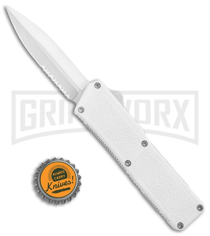 Lightning White D/A OTF Automatic Knife - Satin Dagger Serrated 6 Lightning White D/A OTF Automatic Knife - Satin Dagger Serrated - Image 4