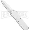 Lightning White D/A OTF Automatic Knife - Satin Dagger Serrated -Grindworx Lightning White DA OTF Auto Satin Dagger Serrated GX 34382 jr large