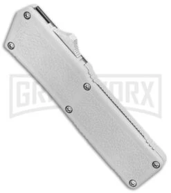 Lightning White D/A OTF Automatic Knife - Two-Tone Serrated 4TH18 -Grindworx Lightning White DA Two Tone Serr BP 30331 er spine large
