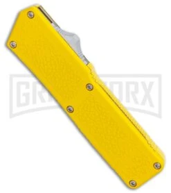 Lightning Yellow D/A OTF Automatic Knife - Two Tone Dagger Serr 7 Lightning Yellow D/A OTF Automatic Knife - Two Tone Dagger Serr -Grindworx Lightning Yellow D A OTF Automatic Knife Two Tone Dagger Serr GX 35389 LS Spine large