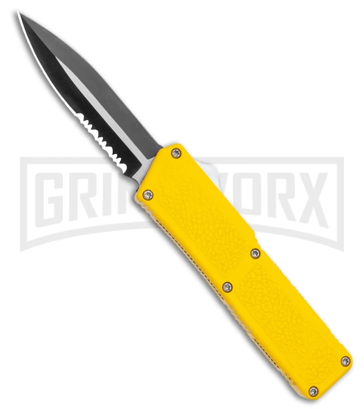 Lightning Yellow D/A OTF Automatic Knife - Two Tone Dagger Serr 3 Lightning Yellow D/A OTF Automatic Knife - Two Tone Dagger Serr