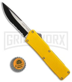 Lightning Yellow D/A OTF Automatic Knife - Two-Tone Serr 9 Lightning Yellow D/A OTF Automatic Knife - Two-Tone Serr -Grindworx Lightning Yellow DA Two Tone Serr BP 30350 er bottlecap large