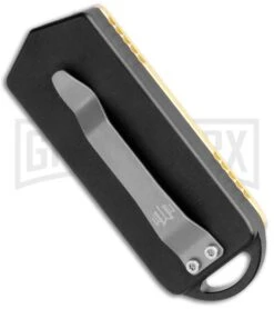 M3 Tactical Tech Rogue Brass/Black D/A OTF Automatic Knife - Satin Plain -Grindworx M3 Tactical Tech Rogue Brass Black DA OTF Auto Satin GX 35092 jr side large