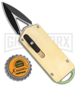M3 Tactical Tech Rogue Brass/Green D/A OTF Automatic Knife - Black Plain -Grindworx M3 Tactical Tech Rogue Brass Green DA OTF Auto Black GX 35097 jr bottlecap large