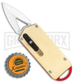 M3 Tactical Tech Rogue Brass/Orange D/A OTF Automatic Knife - Satin Plain -Grindworx M3 Tactical Tech Rogue Brass Red DA OTF Auto Satin GX 35094 jr bottlecap large