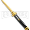 Mago 11" Black Acrylic Italian Stiletto OTF Automatic Knife - Gold Bayonet -Grindworx Mago 11in Black Gold Marble Italian Stiletto OTF Auto Gold Bolster Gold Bayo GX 38613 jr large