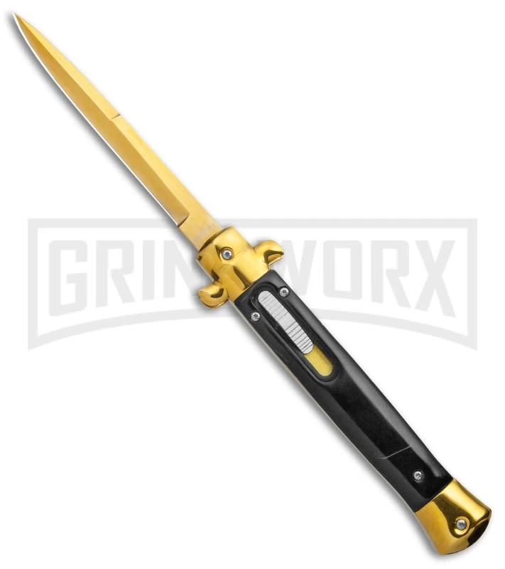 Mago 11" Black Acrylic Italian Stiletto OTF Automatic Knife - Gold Bayonet 3 Mago 11" Black Acrylic Italian Stiletto OTF Automatic Knife - Gold Bayonet