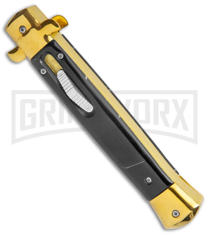 Mago 11" Black Acrylic Italian Stiletto OTF Automatic Knife - Gold Bayonet 4 Mago 11" Black Acrylic Italian Stiletto OTF Automatic Knife - Gold Bayonet - Image 2