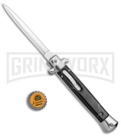 Mago 11" Black Marble Italian Stiletto OTF Automatic Knife - Satin Dagger -Grindworx Mago 11in Black Marble Italian Stiletto OTF Auto Dagger Satin GX 37555 jr bottlecap large