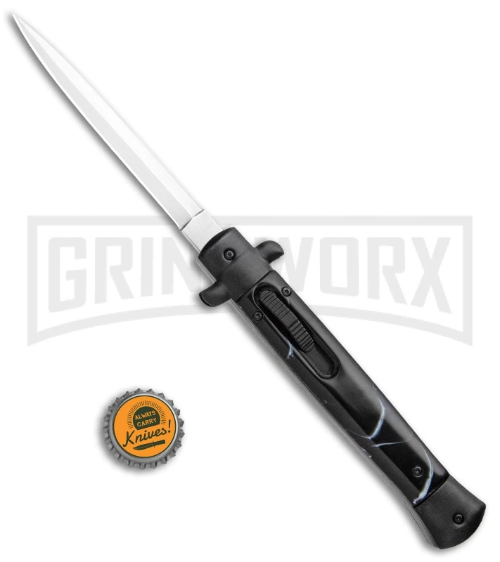 Mago 11" Black Marble Italian Stiletto OTF Automatic Knife - Dagger 7 Mago 11" Black Marble Italian Stiletto OTF Automatic Knife - Dagger - Image 5