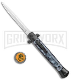 Mago 11" Black Smoke Abyss Italian Stiletto OTF Automatic Knife - Bayo W/Clip -Grindworx Mago 11in Black Smoke Abyss Italian Stiletto OTF Auto Bayo Satin GX 38516 jr bottlecap large