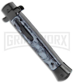 Mago 11" Black Smoke Abyss Italian Stiletto OTF Automatic Knife - Bayo W/Clip -Grindworx Mago 11in Black Smoke Abyss Italian Stiletto OTF Auto Bayo Satin GX 38516 jr spine large