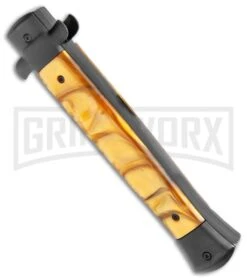 11" Italian Stiletto OTF Auto Knife Black Yellow Acrylic Dagger - Satin 9 11" Italian Stiletto OTF Auto Knife Black Yellow Acrylic Dagger - Satin -Grindworx Mago 11in Black Yellow Acrylic Black Italian Stiletto OTF Auto Satin Dagger GX 36382 jr side large