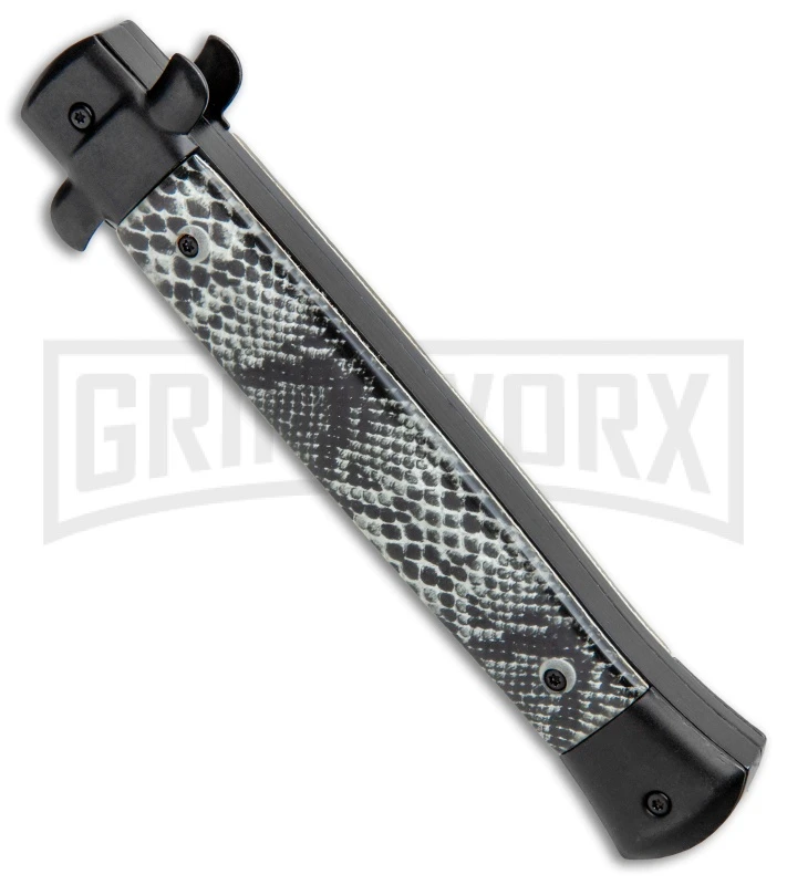 Mago 11" Cottonmouth/Black Italian Stiletto OTF Automatic Knife - Satin Dagger 5 Mago 11" Cottonmouth/Black Italian Stiletto OTF Automatic Knife - Satin Dagger - Image 3