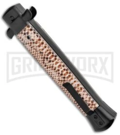 Mago 11" Diamondback Italian Bayonet OTF Automatic Knife - Black Bolsters 9 Mago 11" Diamondback Italian Bayonet OTF Automatic Knife - Black Bolsters -Grindworx Mago 11in Diamondback Italian Bayo OTF Auto Black Satin GX 37088 jr side large