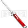 Mago 11" Bayonet Italian Stiletto OTF Knife Red W/Polished Bolster - Satin Plain -Grindworx Mago 11in Red Bayo Italian Stiletto OTF Auto Satin Silver Boster GX 36174 jr large