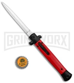 Mago 11" Red Dagger Italian Stiletto OTF Automatic Knife - Satin Plain -Grindworx Mago 11in Red Dagger Italian Stiletto OTF Auto Satin GX 37207 jr bottlecap large