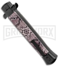 Mago 11" Sidewinder Italian Stiletto Black OTF Automatic Knife - Satin Plain 9 Mago 11" Sidewinder Italian Stiletto Black OTF Automatic Knife - Satin Plain -Grindworx Mago 11in Sidewinder Italian Bayo OTF Auto Black Satin GX 37082 jr side large