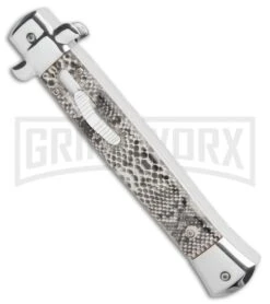 Mago 11" Sidewinder Italian Stiletto OTF Automatic Knife - Satin Dagger AUS 8 8 Mago 11" Sidewinder Italian Stiletto OTF Automatic Knife - Satin Dagger AUS 8 -Grindworx Mago 11in Sidewinder Italian Stiletto OTF Auto Satin Dagger GX 35130 jr spine large