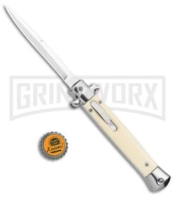 Mago 11" Sim Ivory Italian Stiletto OTF Automatic Knife - Bayo Satin 11 Mago 11" Sim Ivory Italian Stiletto OTF Automatic Knife - Bayo Satin -Grindworx Mago 11in Sim Ivory Italian Stiletto OTF Auto Bayo Satin GX 36307 jr bottlecap large