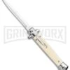 Mago 11" Sim Ivory Italian Stiletto OTF Automatic Knife - Bayo Satin 1 Mago 11" Sim Ivory Italian Stiletto OTF Automatic Knife - Bayo Satin -Grindworx Mago 11in Sim Ivory Italian Stiletto OTF Auto Bayo Satin GX 36307 jr large