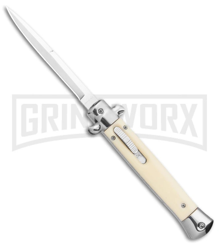 Mago 11" Sim Ivory Italian Stiletto OTF Automatic Knife - Bayo Satin 3 Mago 11" Sim Ivory Italian Stiletto OTF Automatic Knife - Bayo Satin