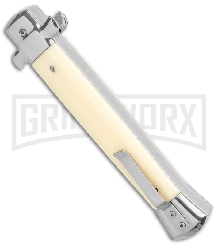 Mago 11" Sim Ivory Italian Stiletto OTF Automatic Knife - Bayo Satin 5 Mago 11" Sim Ivory Italian Stiletto OTF Automatic Knife - Bayo Satin - Image 3