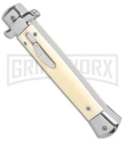 Mago 11" Sim Ivory Italian Stiletto OTF Automatic Knife - Bayo Satin 8 Mago 11" Sim Ivory Italian Stiletto OTF Automatic Knife - Bayo Satin -Grindworx Mago 11in Sim Ivory Italian Stiletto OTF Auto Bayo Satin GX 36307 jr spine large