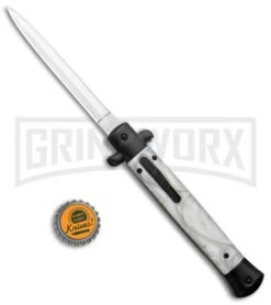 Mago Italian Stiletto OTF Auto White Marble/Black Bolsters Dagger W/ Clip -Grindworx Mago 11in White Marble Italian Stiletto OTF Auto Black Bolsters Satin Dagger GX 37601 jr bottlecap large