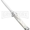 Mago 11" White Marble Italian Stiletto OTF Automatic Knife - Satin Plain Dagger -Grindworx Mago 11in White Marble Italian Stiletto OTF Auto Satin Dagger GX 36284 jr large