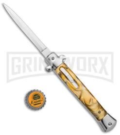 Mago 11" Yellow Acrylic Stiletto OTF Automatic Knife - Satin Dagger W/o Clip 9 Mago 11" Yellow Acrylic Stiletto OTF Automatic Knife - Satin Dagger W/o Clip -Grindworx Mago 11in Yellow Acrylic Stiletto OTF Auto Satin Dagger without Clip GX 38932 jr bottlecap large