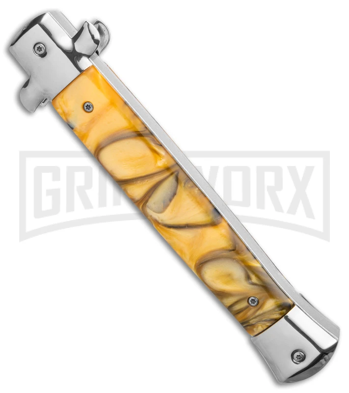 Mago 11" Yellow Acrylic Stiletto OTF Automatic Knife - Satin Dagger W/o Clip 5 Mago 11" Yellow Acrylic Stiletto OTF Automatic Knife - Satin Dagger W/o Clip - Image 3