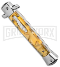 Mago 11" Yellow Acrylic Stiletto OTF Automatic Knife - Satin Dagger W/o Clip 7 Mago 11" Yellow Acrylic Stiletto OTF Automatic Knife - Satin Dagger W/o Clip -Grindworx Mago 11in Yellow Acrylic Stiletto OTF Auto Satin Dagger without Clip GX 38932 jr spine large