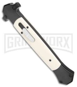 Mago 13" Sim Ivory D/A Italian Stiletto OTF Knife - Satin Plain Bayo -Grindworx Mago 13in Sim Ivory DA Italian Stiletto OTF Satin Bayo GX 39630 jr spine large