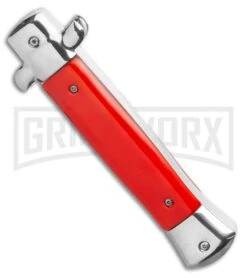 Mago 9" Red Bayonet Italian Stiletto OTF Automatic - Satin Plain Silver Bolster 9 Mago 9" Red Bayonet Italian Stiletto OTF Automatic - Satin Plain Silver Bolster -Grindworx Mago 9 Red Bayonet Italian Stiletto OTF Automatic Satin Plain Silver Bolster GX 36408 LS Side large