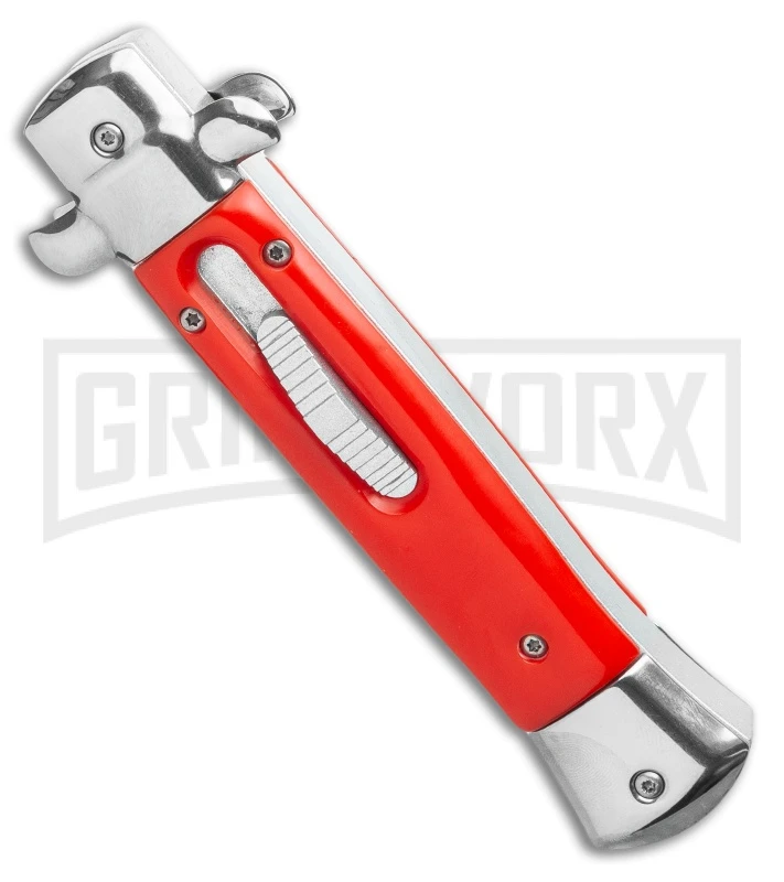 Mago 9" Red Bayonet Italian Stiletto OTF Automatic - Satin Plain Silver Bolster 4 Mago 9" Red Bayonet Italian Stiletto OTF Automatic - Satin Plain Silver Bolster - Image 2
