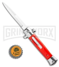 Mago 9" Red Bayonet Italian Stiletto OTF Automatic - Satin Plain Silver Bolster 11 Mago 9" Red Bayonet Italian Stiletto OTF Automatic - Satin Plain Silver Bolster -Grindworx Mago 9 Red Bayonet Italian Stiletto OTF Automatic Satin Plain Silver Bolster GX 36408 LS bottlecap jr large