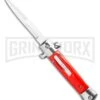 Mago 9" Red Bayonet Italian Stiletto OTF Automatic - Satin Plain Silver Bolster