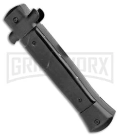 Mago 9" Black Marble Italian Stiletto OTF Automatic Knife - Satin Plain 9 Mago 9" Black Marble Italian Stiletto OTF Automatic Knife - Satin Plain -Grindworx Mago 9in Black Marble Italian Stiletto OTF Black Bolsters Bayo Satin GX 33929 jr side large