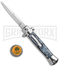 Mago 9" Black Smoke Abyss Italian Stiletto OTF Automatic Knife - Satin Plain -Grindworx Mago 9in Black Smoke Abyss Italian Stiletto OTF Auto Satin GX 36247 jr bottlecap large