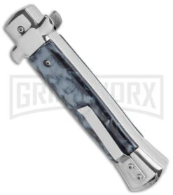 Mago 9" Black Smoke Abyss Italian Stiletto OTF Automatic Knife - Satin Plain -Grindworx Mago 9in Black Smoke Abyss Italian Stiletto OTF Auto Satin GX 36247 jr side large