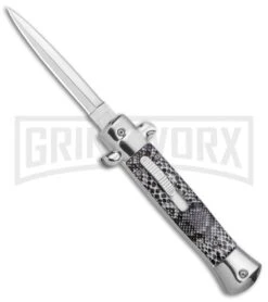 Mago 9" Cottonmouth Italian Stiletto OTF Automatic Knife - Satin Plain Dagger